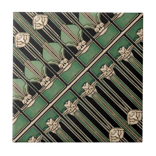 Green Geometric Art Deco Art Nouveau Fliese (Vorderseite)