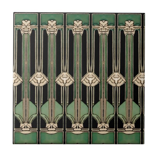Green Geometric Art Deco Art Nouveau Fliese (Vorderseite)