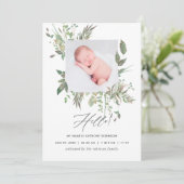 Green Geometric Birth Announcement Foto Card Ankündigung (Stehend Vorderseite)