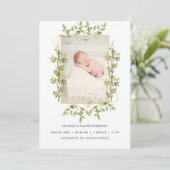 Green Geometric Birth Announcement Foto Card Ankündigung (Stehend Vorderseite)