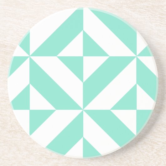 Green Geometric Deko Cube Muster Sandstein Untersetzer (Vorne)