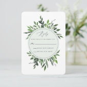 Green geometric frame leafy Hochzeitskarte RSVP Karte (Stehend Vorderseite)