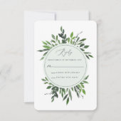 Green geometric frame leafy Hochzeitskarte RSVP Karte (Vorderseite)