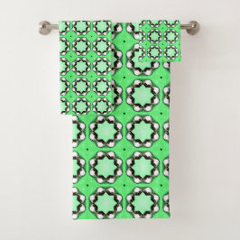 Green geometric mandala pattern badhandtuch set