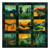 Green Gerahmt Desert Art Grid - Vibrant Geometric Poster (Vorderseite)