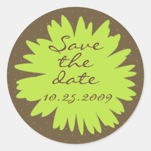 Green Gerbera auf Brown Save the Date Aufkleber