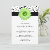 Green Gerbera Daisy Black Scroll Brautparty Einladung (Stehend Vorderseite)