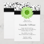Green Gerbera Daisy Black Scroll Brautparty Einladung (Vorne/Hinten)