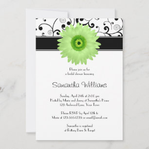 Green Gerbera Daisy Black Scroll Brautparty Einladung