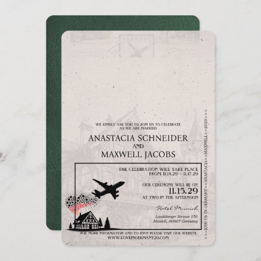 Green Germany Pass Wedding Einladung (Vorne/Hinten)