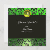 GREEN GESCHLOSSEN, SCHWARZES DAMASK-MONOGRAM, Smar Einladung (Rückseite)