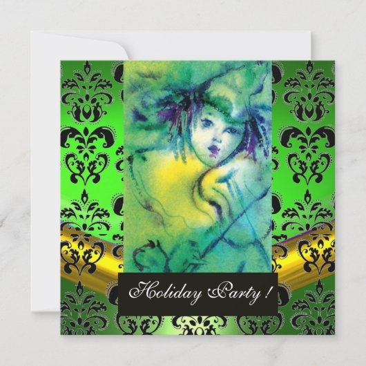 GREEN GESCHLOSSEN, SCHWARZES DAMASK-MONOGRAM, Smar Einladung (Vorderseite)