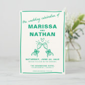 Green Gezeichnet Together Champagne Foto Wedding Einladung (Stehend Vorderseite)