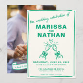 Green Gezeichnet Together Champagne Foto Wedding Einladung (Vorne/Hinten)