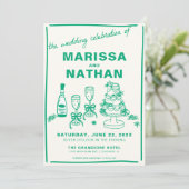 Green Gezeichnet zusammen Hochzeitseinladung Einladung (Stehend Vorderseite)