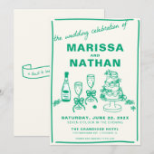 Green Gezeichnet zusammen Hochzeitseinladung Einladung (Vorne/Hinten)