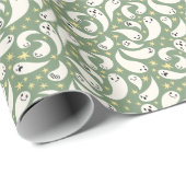 Green Ghost Halloween-Muster Geschenkpapier (Rolleneckpunkt)