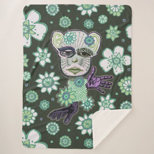 Green Giant Drollery Floral von Natalie Schorr Sherpadecke (Vorderseite)