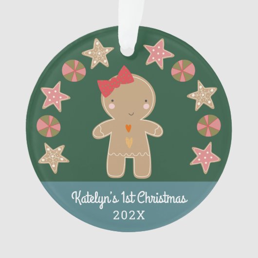 Green Gingerbread Girl Baby Foto Ornament (Vorderseite)