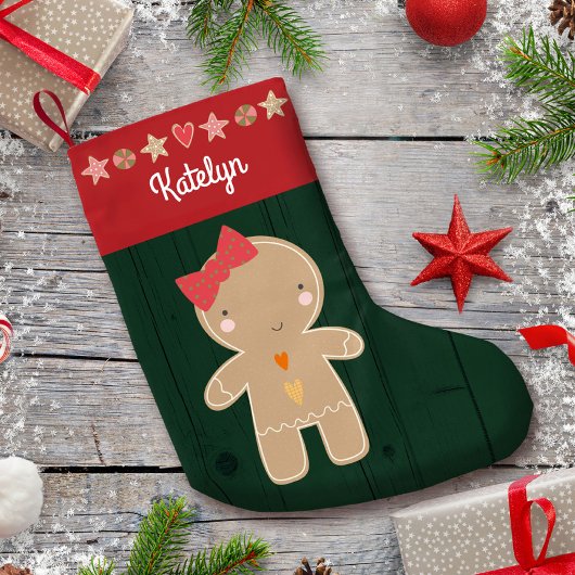 Green Gingerbread Girl Holiday Name Rustikal Niedl Kleiner Weihnachtsstrumpf
