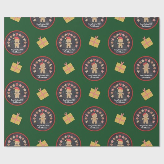 Green Gingerbrett Cookie Chalkboard Script Name Geschenkpapier (Flach)