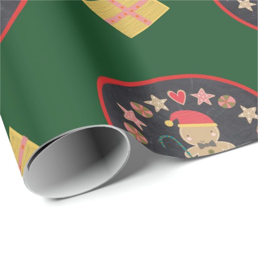 Green Gingerbrett Cookie Chalkboard Script Name Geschenkpapier (Rolleneckpunkt)