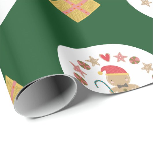 Green Gingerbrot Cookie Individuelle Name Script S Geschenkpapier (Rolleneckpunkt)