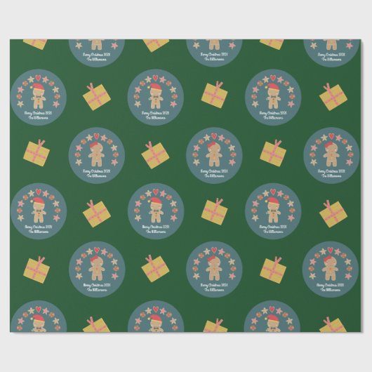 Green Gingerbrot Cookie Script Individuelle Name N Geschenkpapier (Flach)