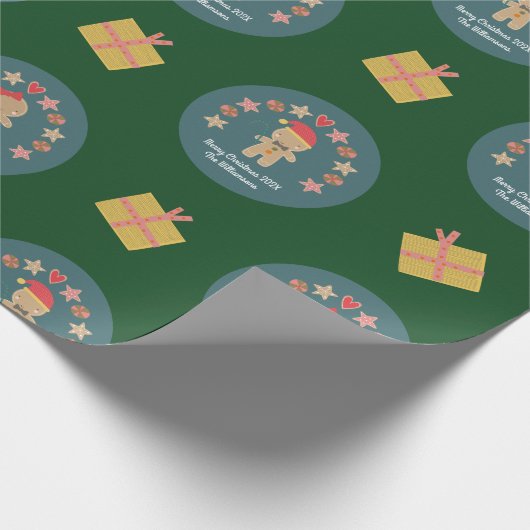 Green Gingerbrot Cookie Script Individuelle Name N Geschenkpapier (Ecke)