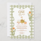 Green Gingham Albern Gänse 1. Geburtstag Einladung (Vorderseite)