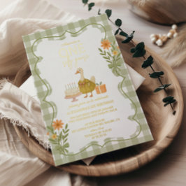 Green Gingham Albern Gänse 1. Geburtstag Folieneinladung