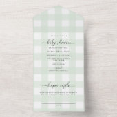 Green Gingham All in One Baby Dusche Einladung (Innen Boden)