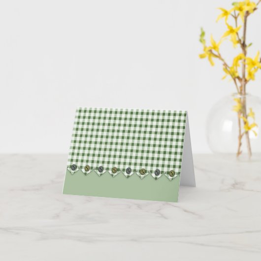 Green Gingham and Buttons Note Card Karte (Gelbe Blume)