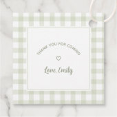 Green Gingham Baby Dusche Danke, dass Sie gekommen Geschenkanhänger (Rückseite)