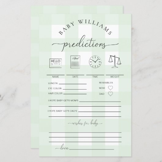 Green Gingham Baby Predictions Game (Vorne/Hinten)