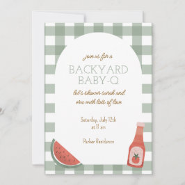 Green Gingham Baby-Q Baby Shower Invitation Einladung