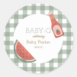 Green Gingham Baby-Q Circular Sticker