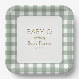 Green Gingham Baby-Q Square Plate 2 Pappteller