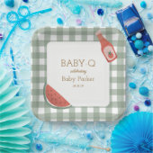 Green Gingham Baby-Q Square Plate Pappteller (Party)