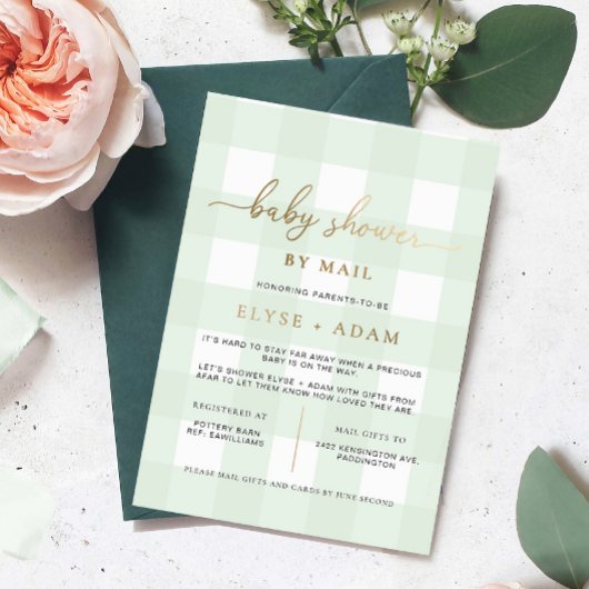 Green Gingham Baby Shower by Mail Foil Einladung