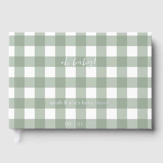 Green Gingham Baby Shower Guest Book Gästebuch (Vorderseite)