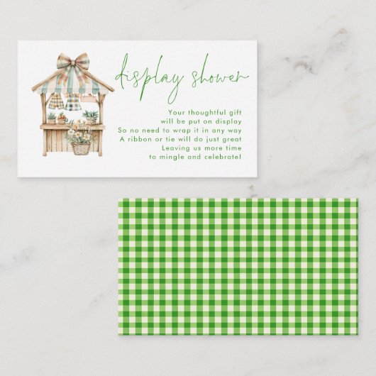 Green Gingham Bauern Market Display Baby Dusche Begleitkarte (Vorne/Hinten)