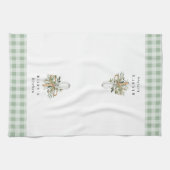 Green Gingham Botanical Whisk Personalisiert Geschirrtuch (Horizontal)