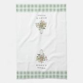 Green Gingham Botanical Whisk Personalisiert Geschirrtuch (Vertikal)