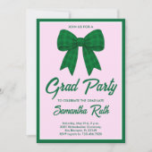 Green Gingham Bow Graduation Party Einladung (Vorderseite)
