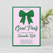 Green Gingham Bow Graduation Party Einladung (Stehend Vorderseite)