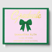 Green Gingham Bow Graduation Party Gästebuch (Vorderseite)