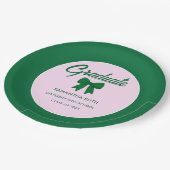 Green Gingham Bow Graduation Party Pappteller (Schrägansicht)