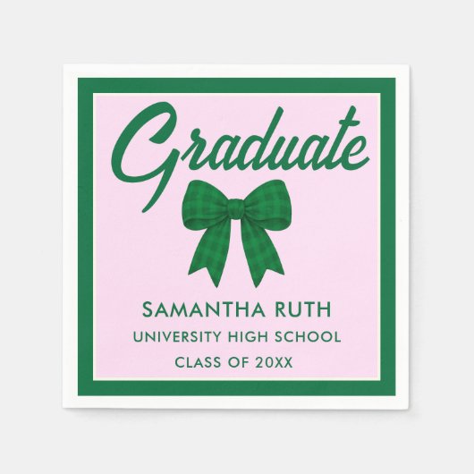 Green Gingham Bow Graduation Party Serviette (Vorderseite)