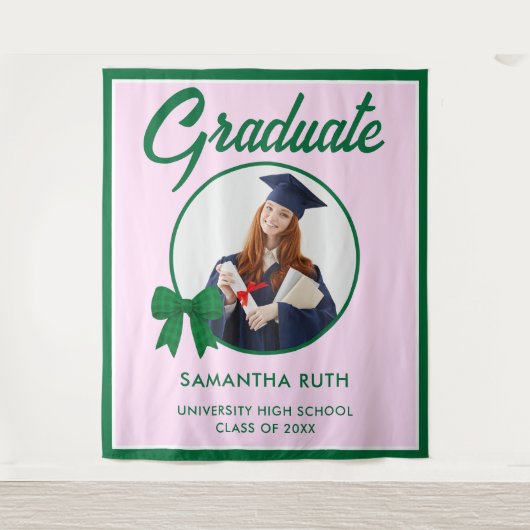 Green Gingham Bow Photo Graduation Backdrop Wandteppich (Vorderseite)
